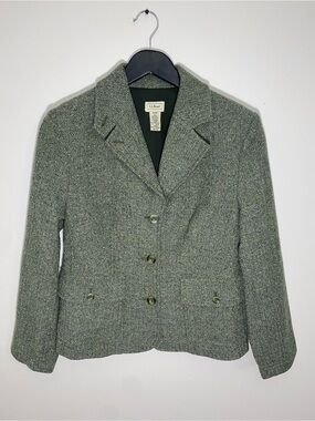 VTG L.L. Bean Women's Herringbone Tweed Wool Silk Misses Blazer Small petite